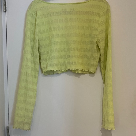 Urban Outfitters Neon Lime Lightweight Cropped Button Cardigan - Picture 4 of 5